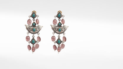 Sangeeta Boochra Pink Blue Tribal Silver Earrings