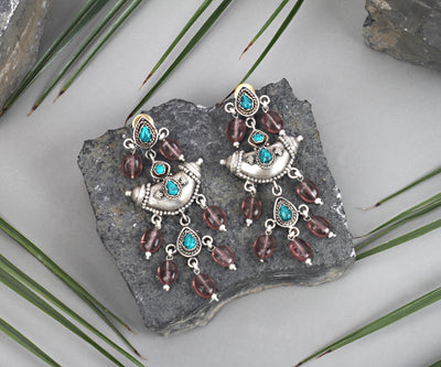 Sangeeta Boochra Pink Blue Tribal Silver Earrings