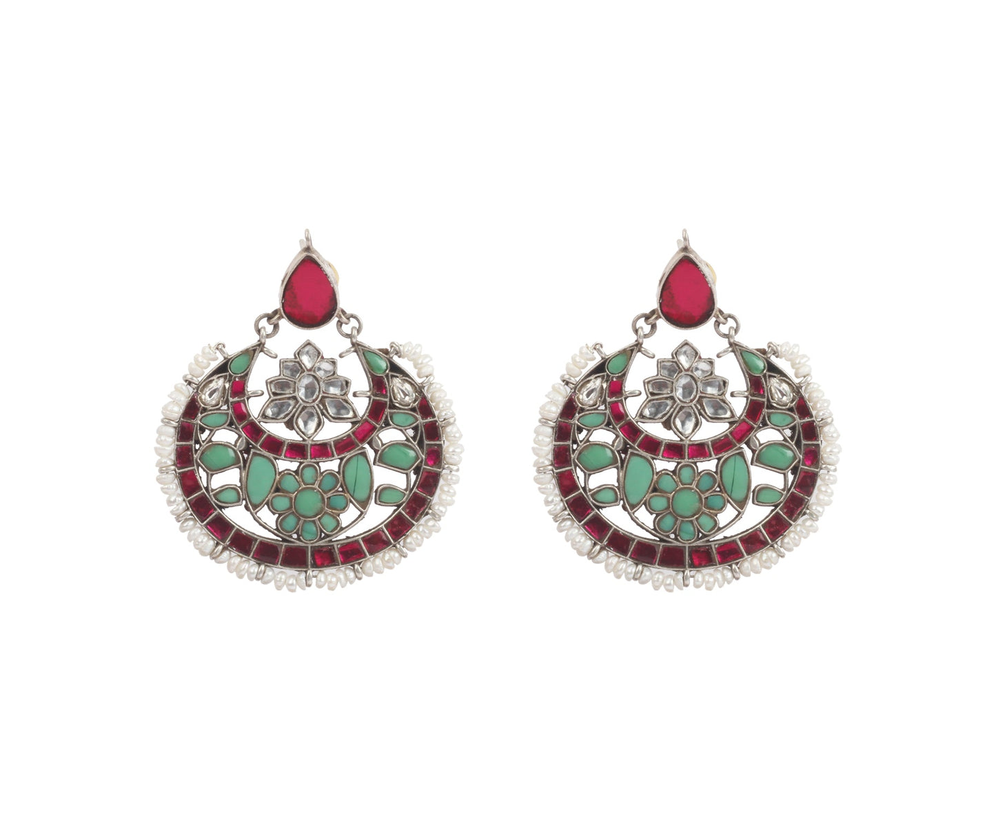 Sangeeta Boochra Green Tribal Silver Earrings-Earrings-Sangeeta Boochra