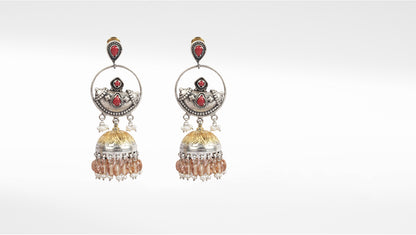 Sangeeta Boochra Dual Tone Tribal Silver Earrings With Pearls