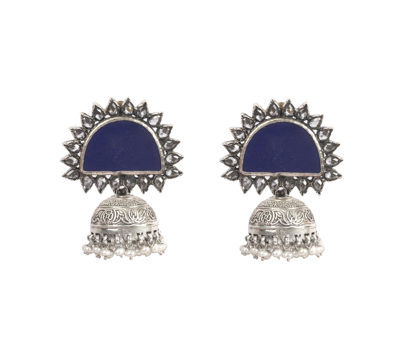 Sangeeta Boochra Blue Tribal Silver Earrings-Earrings-Sangeeta Boochra