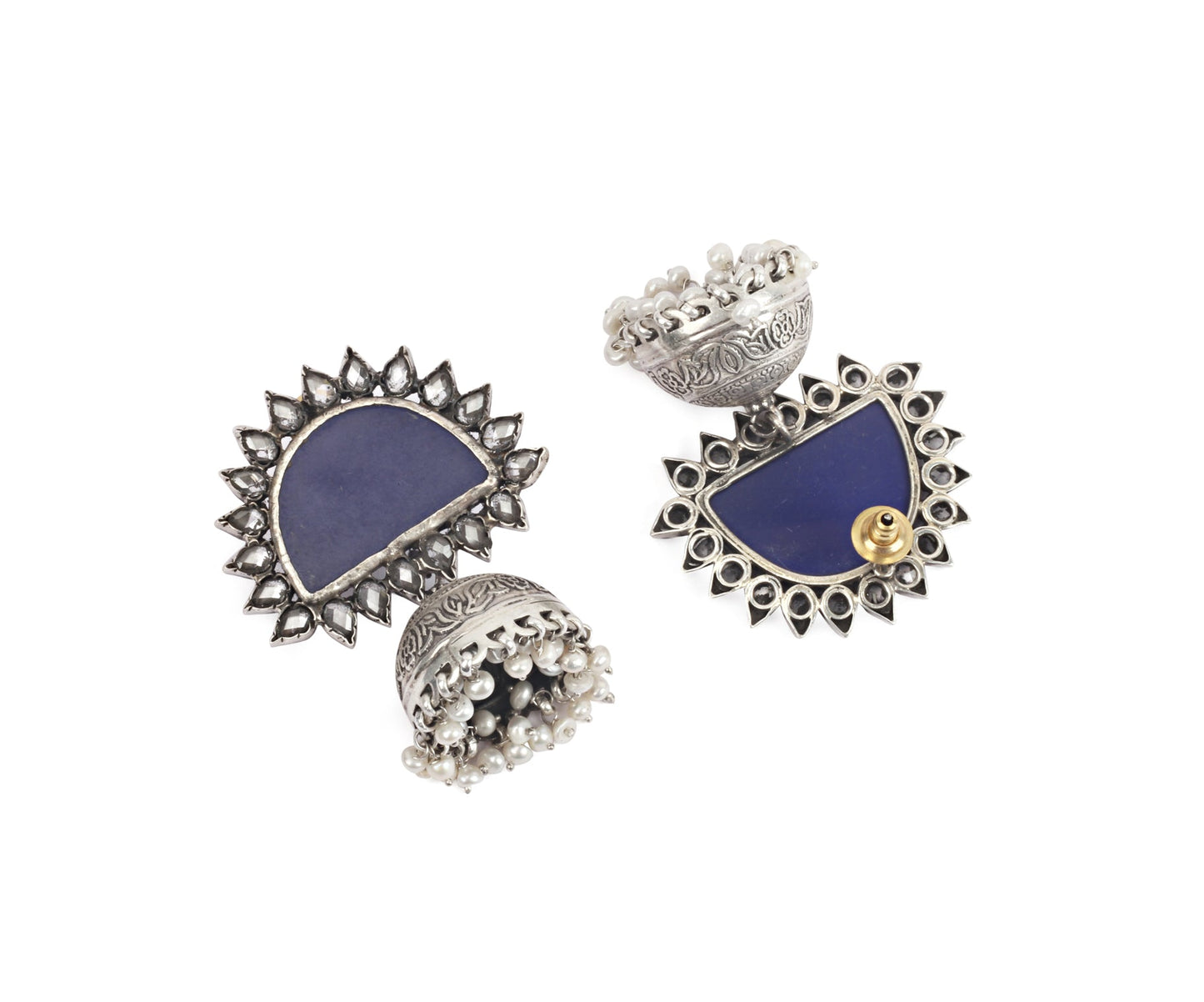 Sangeeta Boochra Blue Tribal Silver Earrings-Earrings-Sangeeta Boochra