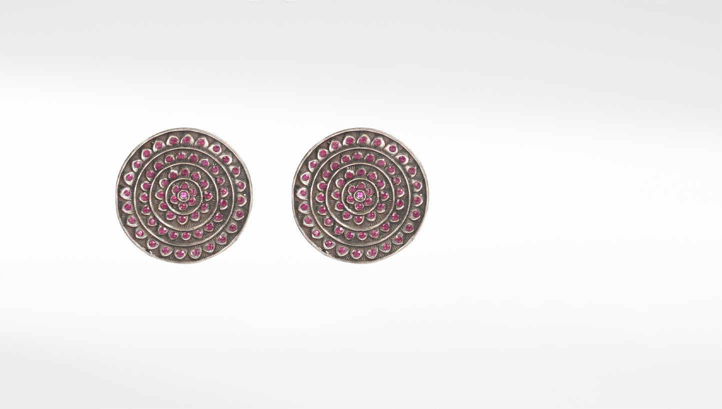 Sangeeta Boochra Pink Tribal Silver Earrings