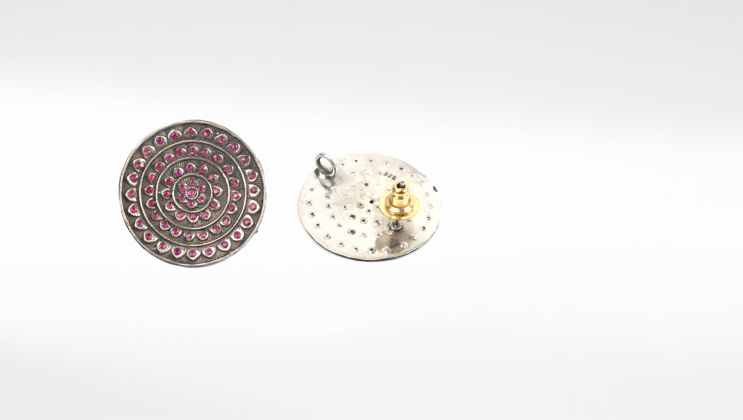 Sangeeta Boochra Pink Tribal Silver Earrings