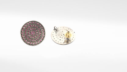 Sangeeta Boochra Pink Tribal Silver Earrings