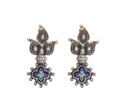 Sangeeta Boochra Blue Tribal Silver Earrings-Earrings-Sangeeta Boochra