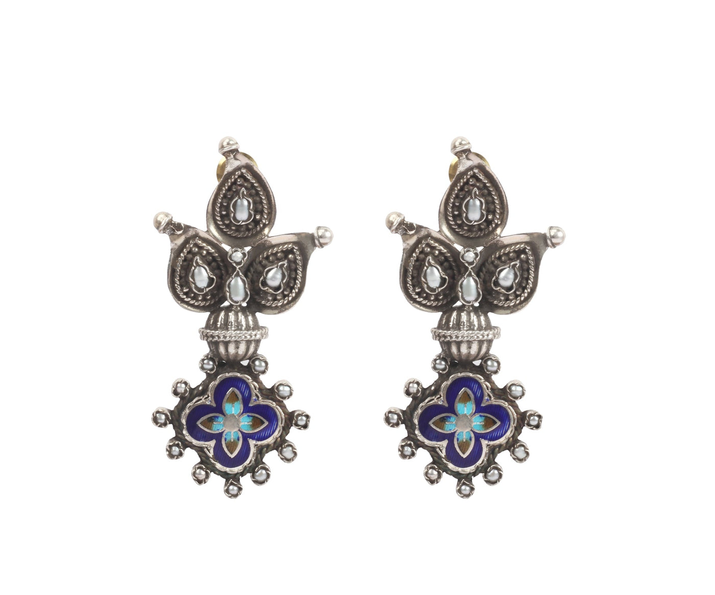 Sangeeta Boochra Blue Tribal Silver Earrings-Earrings-Sangeeta Boochra