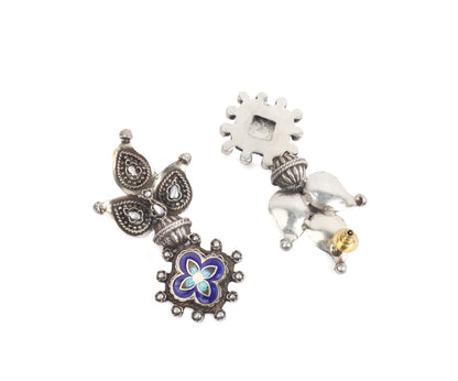 Sangeeta Boochra Blue Tribal Silver Earrings-Earrings-Sangeeta Boochra