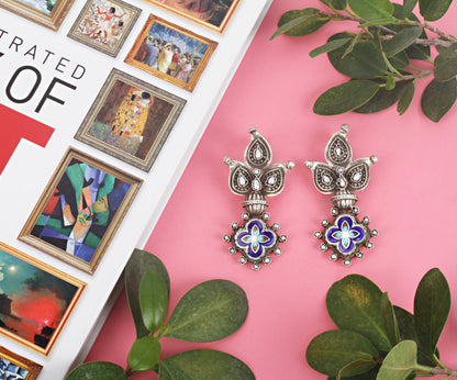 Sangeeta Boochra Blue Tribal Silver Earrings-Earrings-Sangeeta Boochra