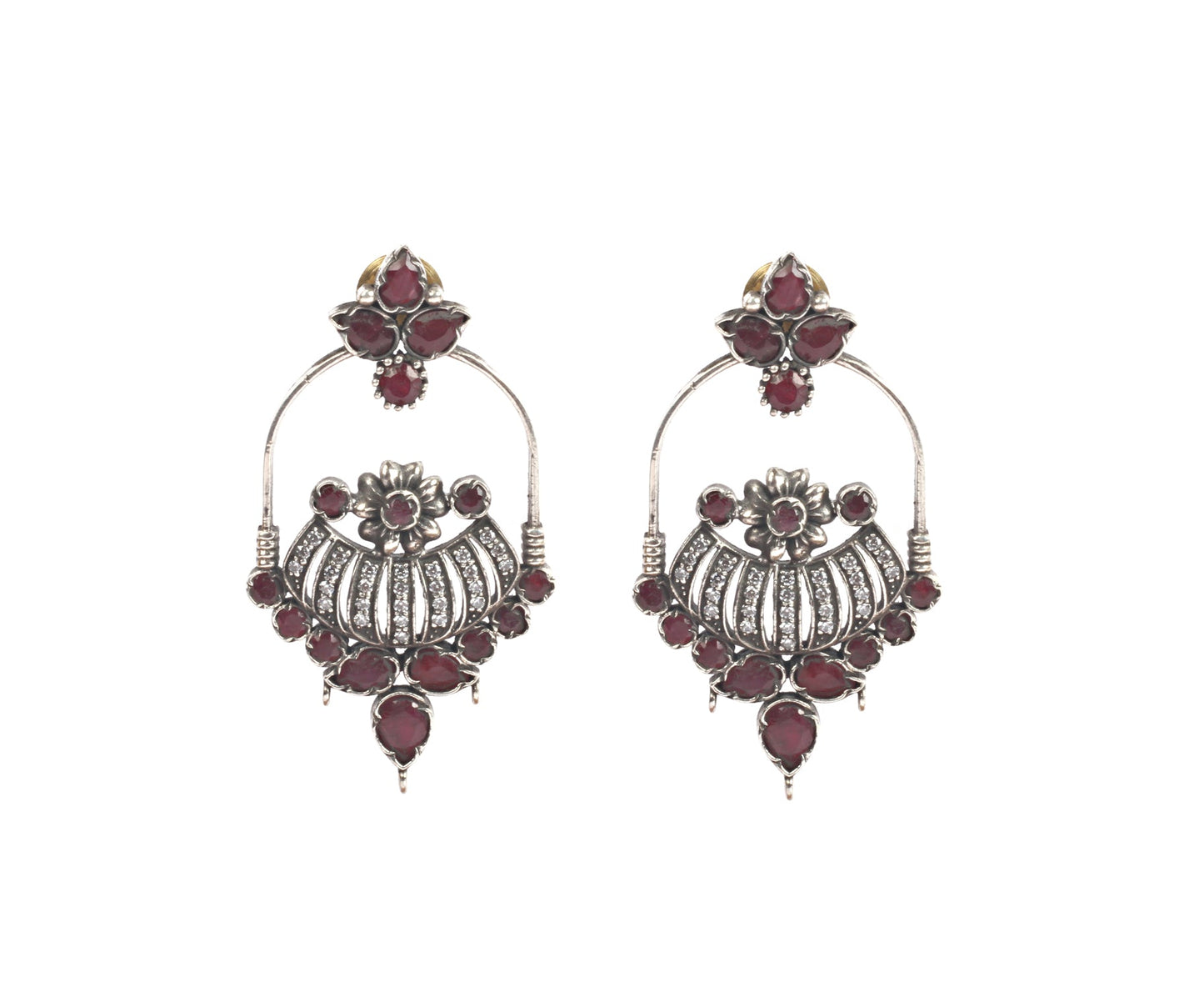 Sangeeta Boochra Red Tribal Silver Earrings-Earrings-Sangeeta Boochra