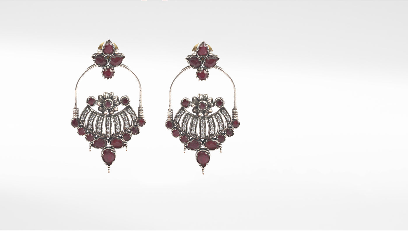Sangeeta Boochra Red Tribal Silver Earrings