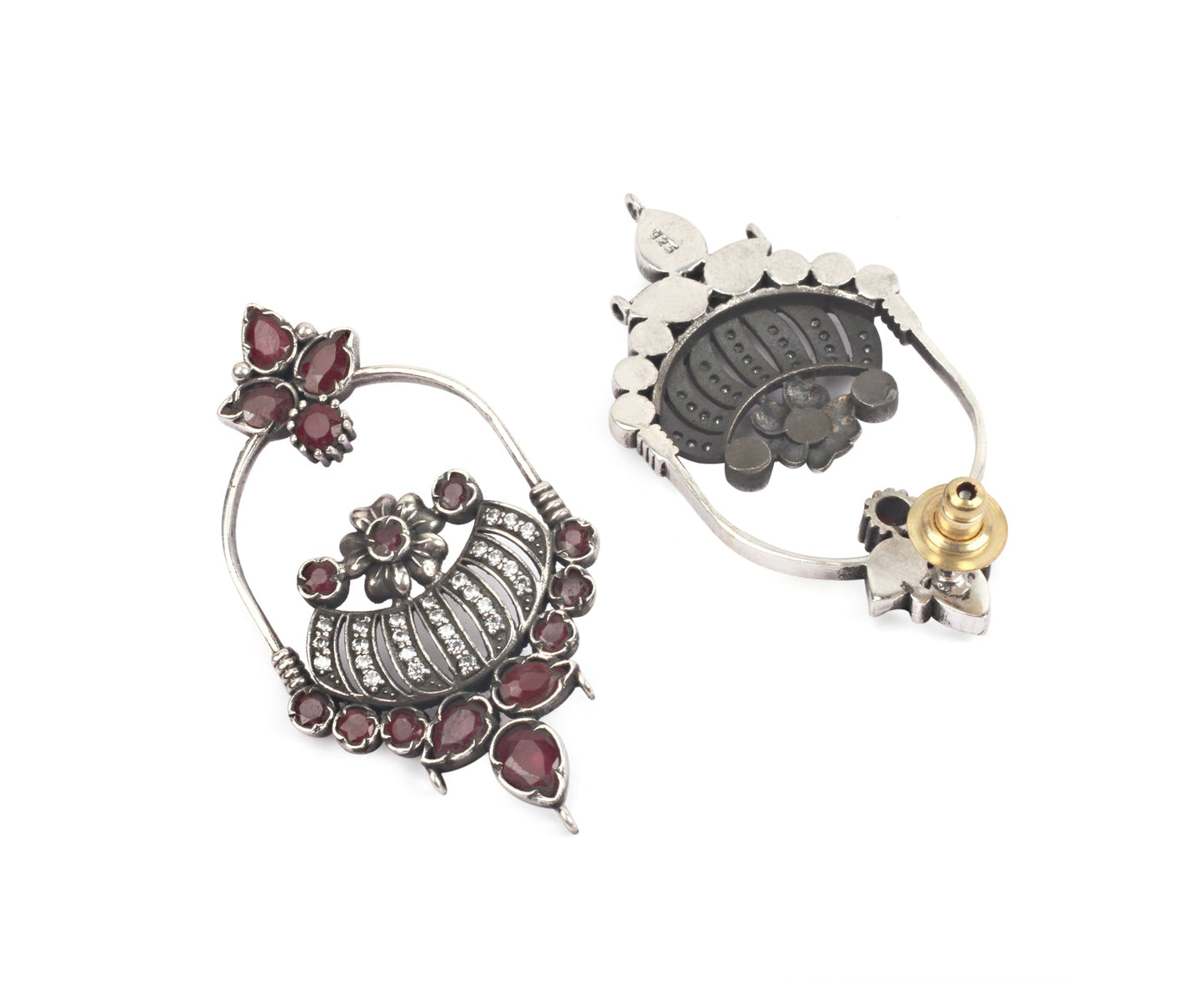 Sangeeta Boochra Red Tribal Silver Earrings-Earrings-Sangeeta Boochra