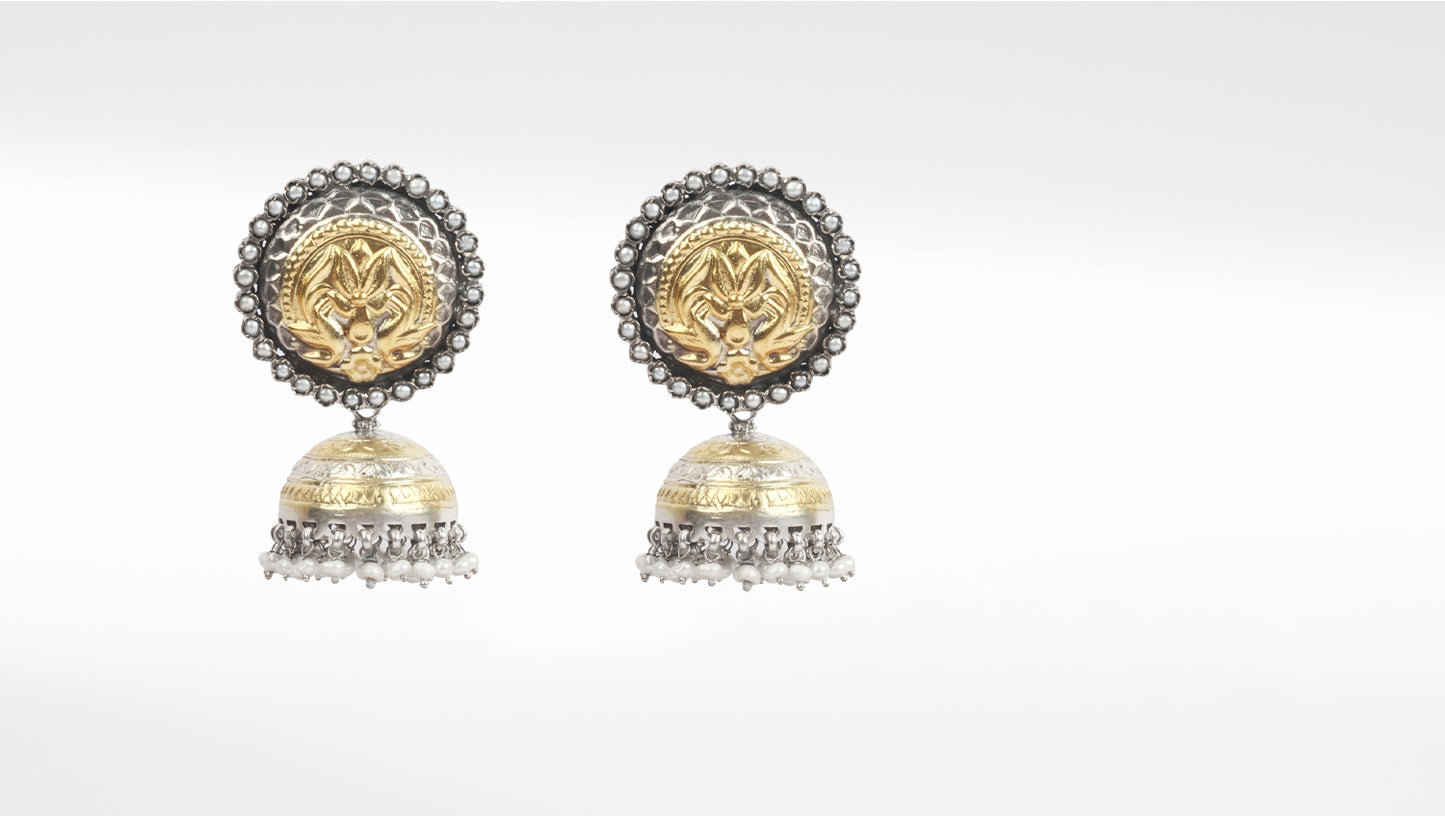 Sangeeta Boochra Dual Tone Tribal Silver Earrings With Pearls