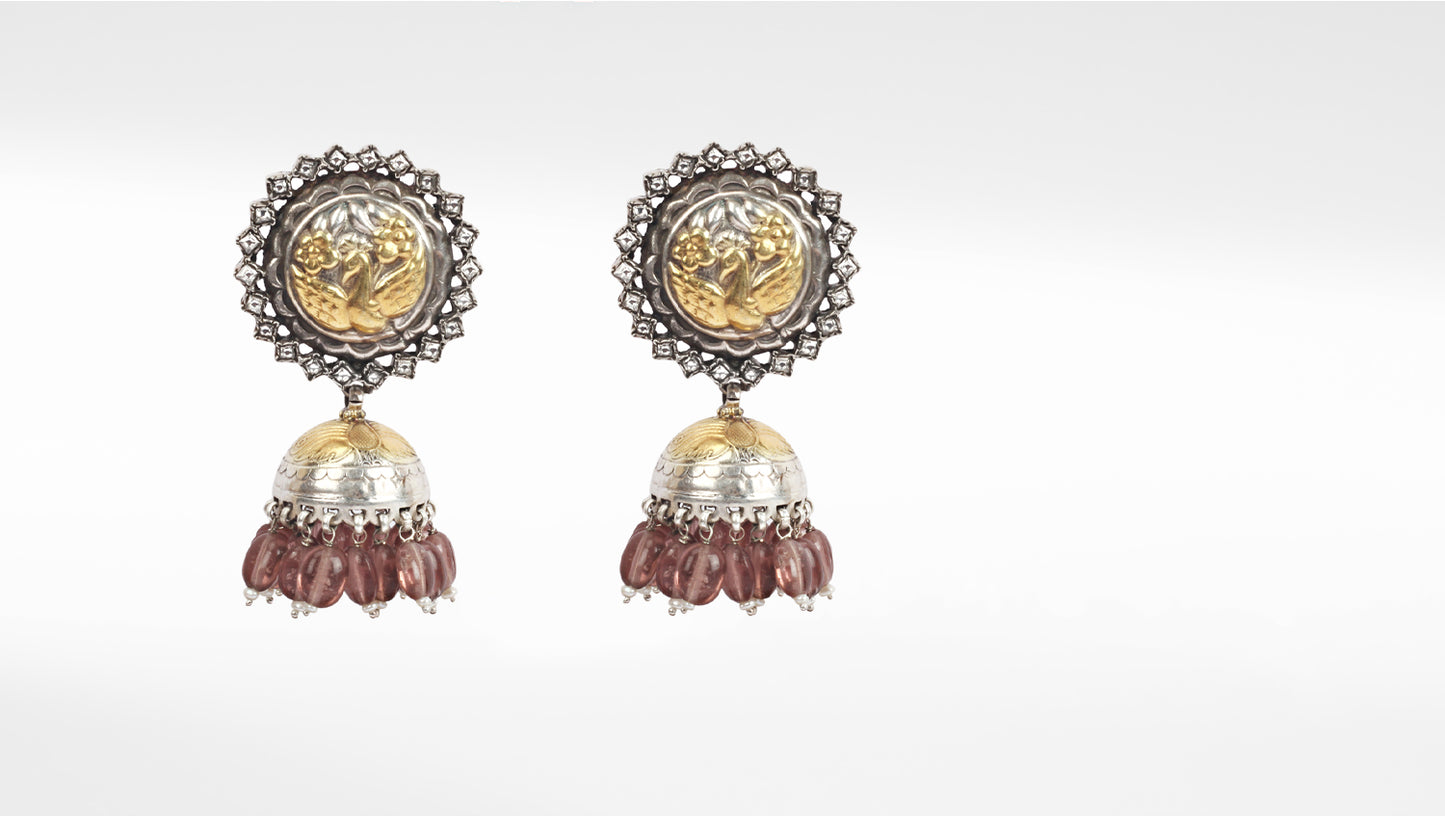 Sangeeta Boochra Dual Tone Tribal Silver Earrings With Pearls