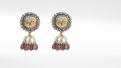 Sangeeta Boochra Dual Tone Tribal Silver Earrings With Pearls