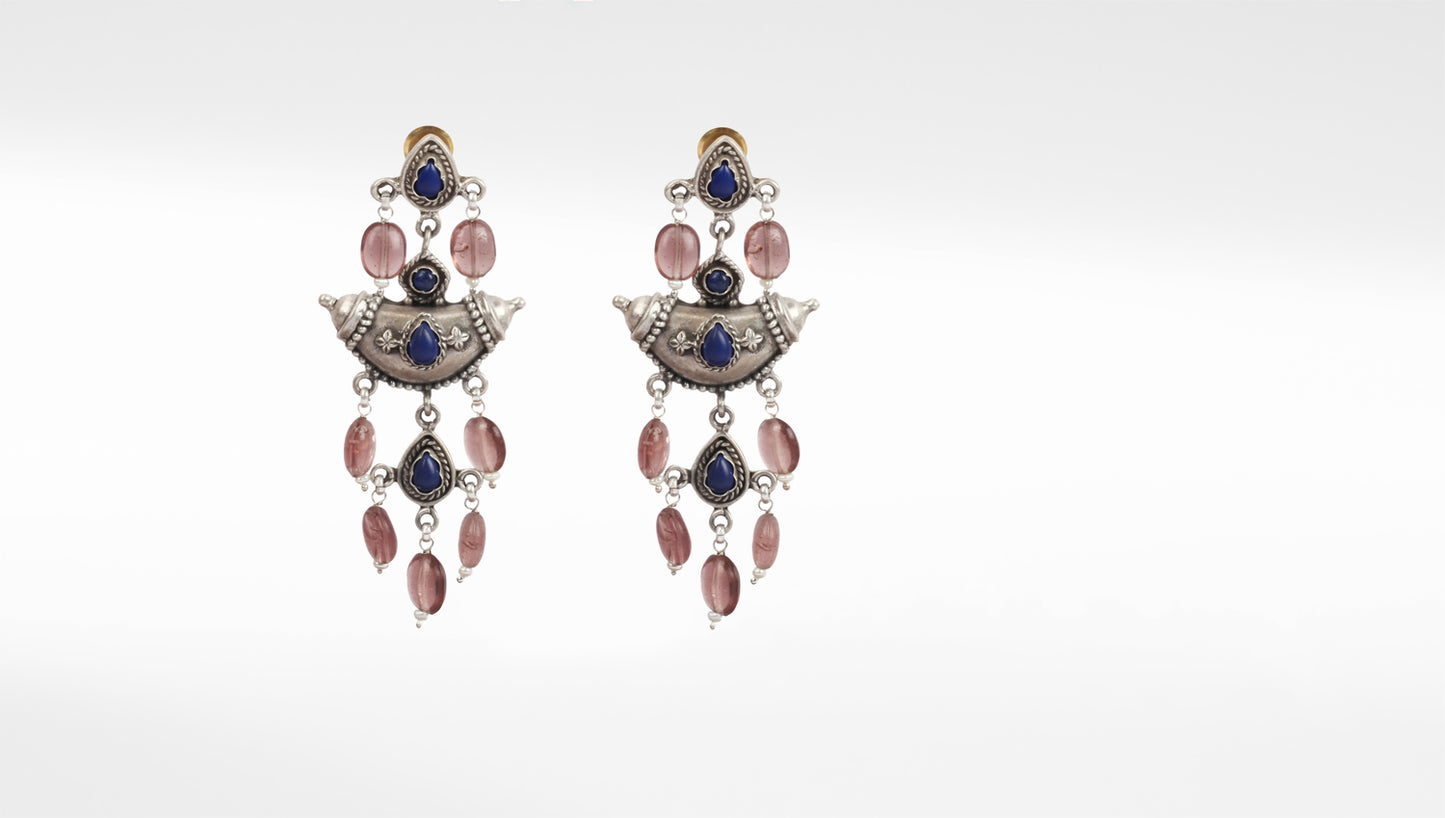 Sangeeta Boochra Pink Tribal Silver Earrings