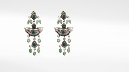 Sangeeta Boochra Green Tribal Silver Earrings