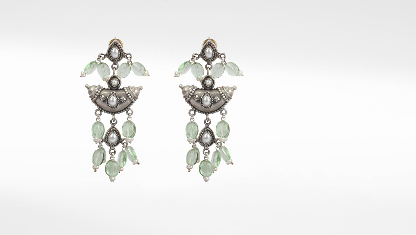 Sangeeta Boochra Green Tribal Silver Earrings