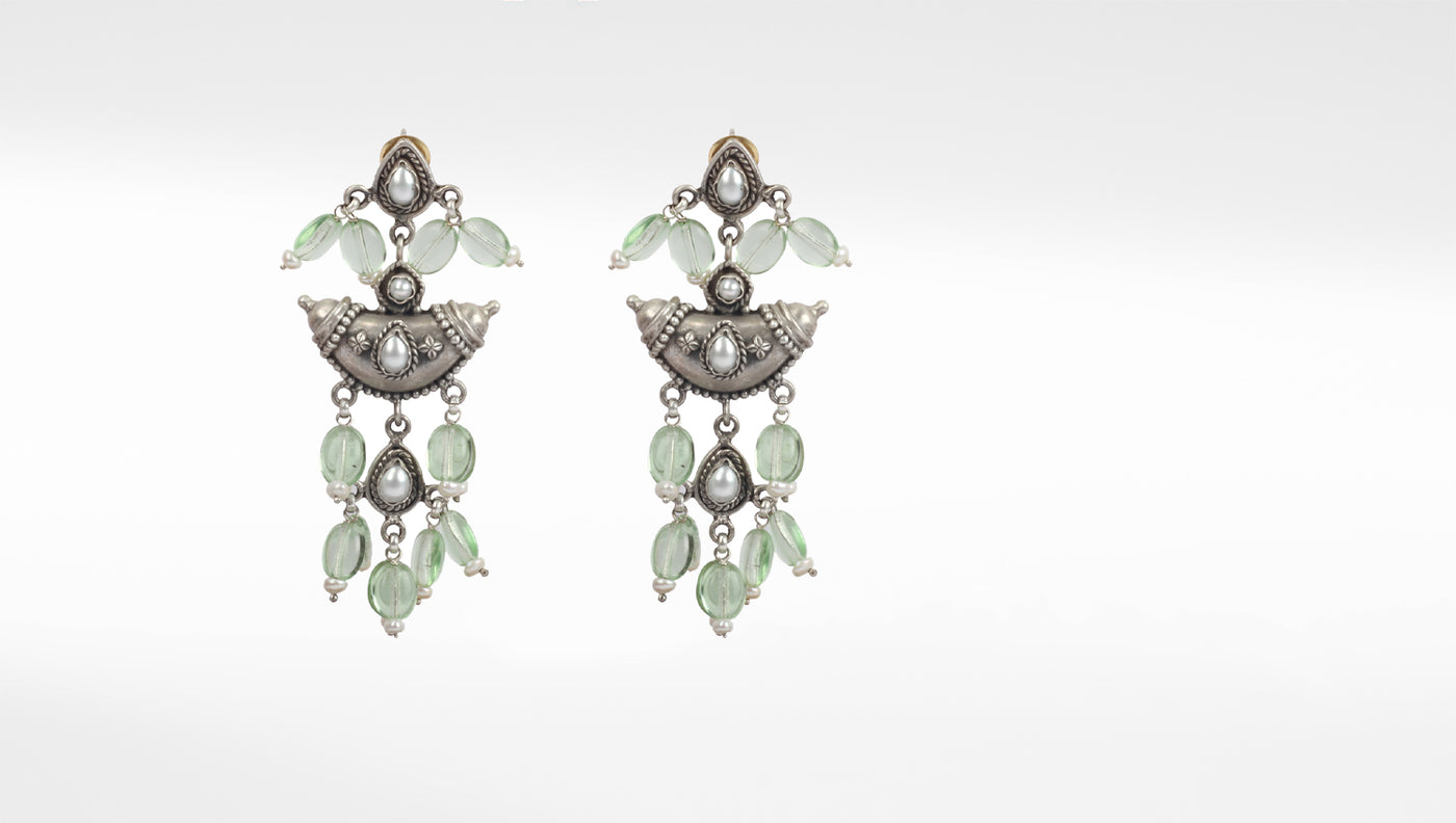 Sangeeta Boochra Green Tribal Silver Earrings