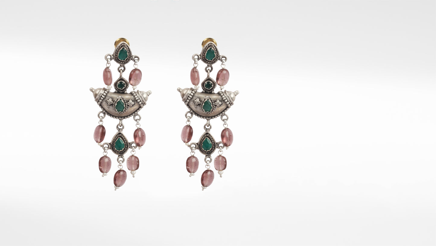 Sangeeta Boochra Pink Tribal Silver Earrings