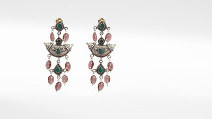 Sangeeta Boochra Pink Tribal Silver Earrings