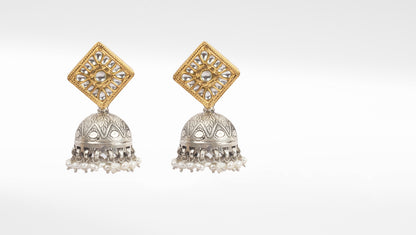 Sangeeta Boochra Dual Tone Tribal Silver Earrings With Pearls