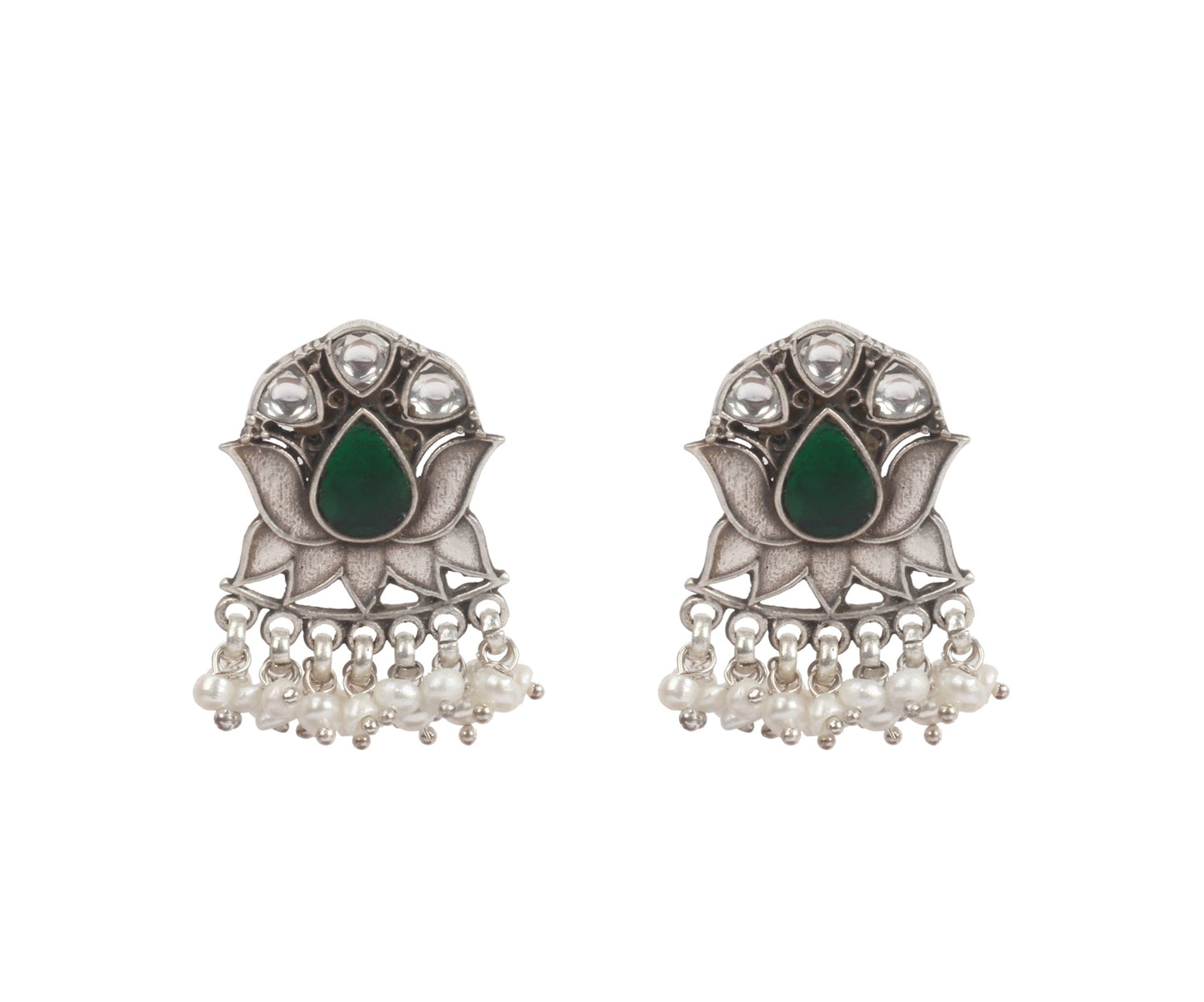 Sangeeta Boochra Green Tribal Silver Earrings-Earrings-Sangeeta Boochra