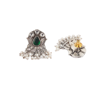 Sangeeta Boochra Green Tribal Silver Earrings-Earrings-Sangeeta Boochra