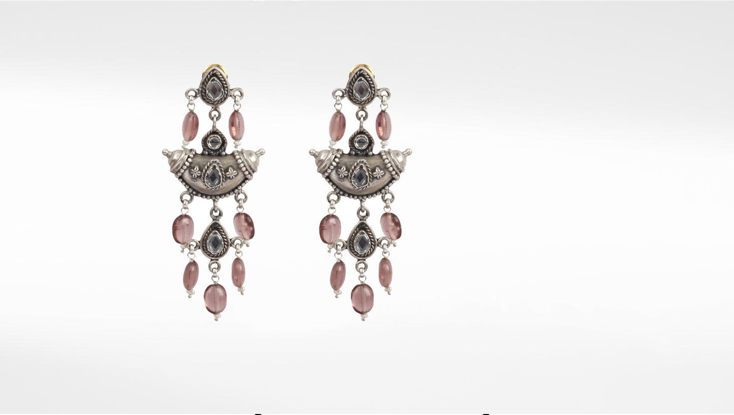 Sangeeta Boochra Pink Tribal Silver Earrings