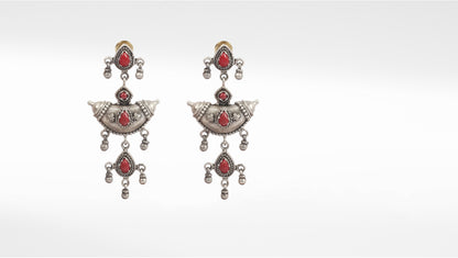 Sangeeta Boochra Red Tribal Silver Earrings