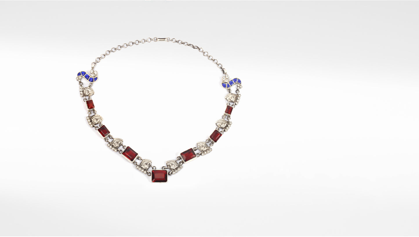 Sangeeta Boochra Red Tribal Silver Necklace