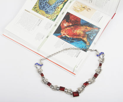 Sangeeta Boochra Red Tribal Silver Necklace