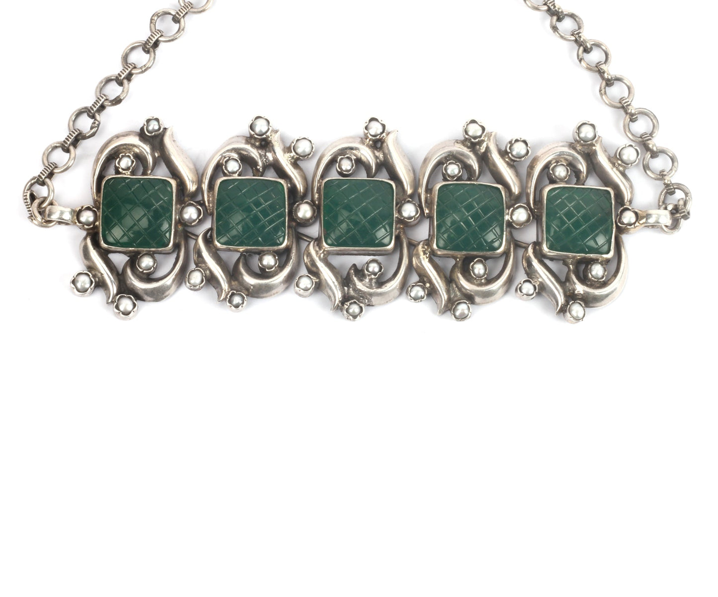 Sangeeta Boochra Green Tribal Silver Necklace-Necklace-Sangeeta Boochra