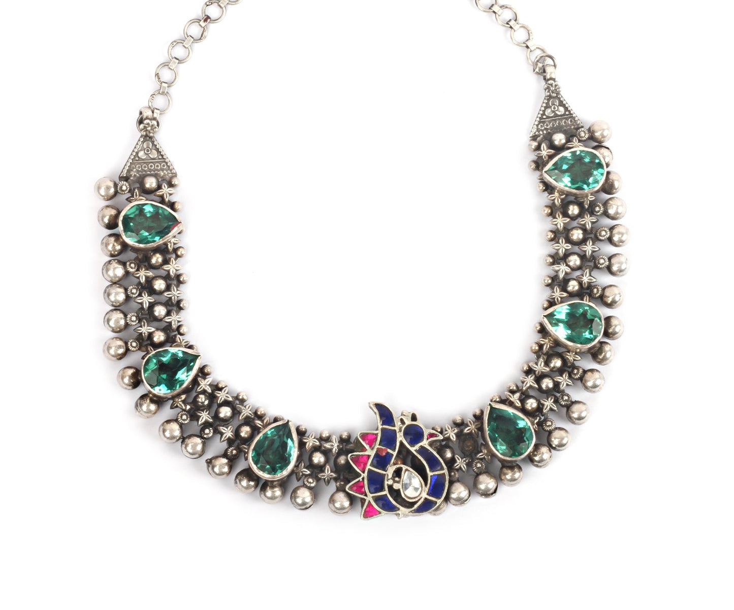 Sangeeta Boochra Multicolor Tribal Silver Necklace-Necklace-Sangeeta Boochra