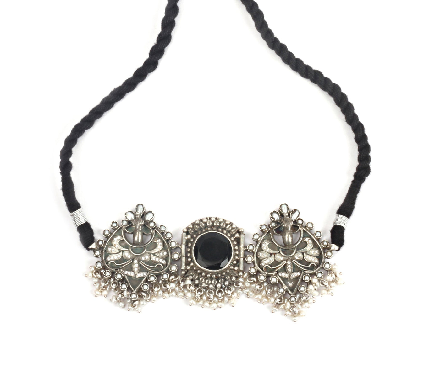 Sangeeta Boochra Black Tribal Silver Necklace-Necklace-Sangeeta Boochra