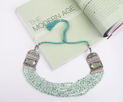 Sangeeta Boochra Green Tribal Silver Necklace-Necklace-Sangeeta Boochra