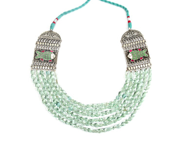 Sangeeta Boochra Green Tribal Silver Necklace-Necklace-Sangeeta Boochra
