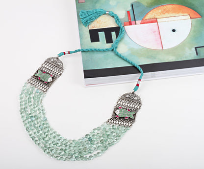 Sangeeta Boochra Green Tribal Silver Necklace-Necklace-Sangeeta Boochra