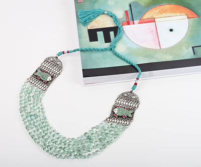 Sangeeta Boochra Green Tribal Silver Necklace-Necklace-Sangeeta Boochra