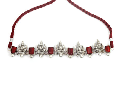 Sangeeta Boochra Red Tribal Silver Necklace-Necklace-Sangeeta Boochra