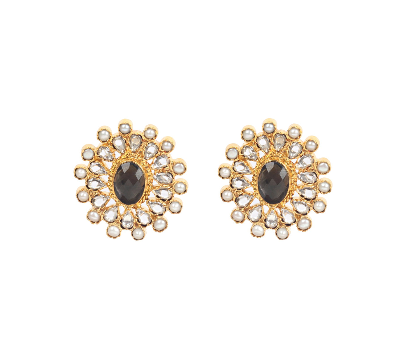 Sangeeta Boochra Gold Tone Silver Earrings With Pearls-Earrings-Sangeeta Boochra