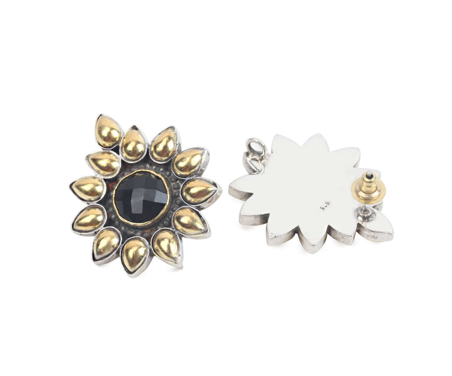 Sangeeta Boochra Gold Tone Silver Earrings With Black Onyx-Earrings-Sangeeta Boochra