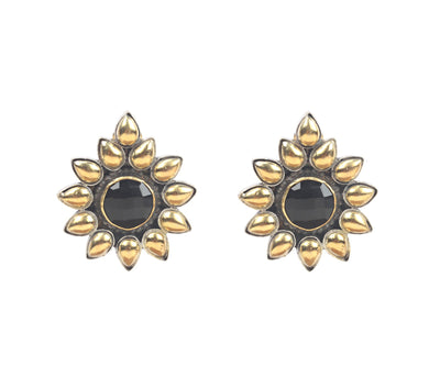 Sangeeta Boochra Gold Tone Silver Earrings With Black Onyx-Earrings-Sangeeta Boochra