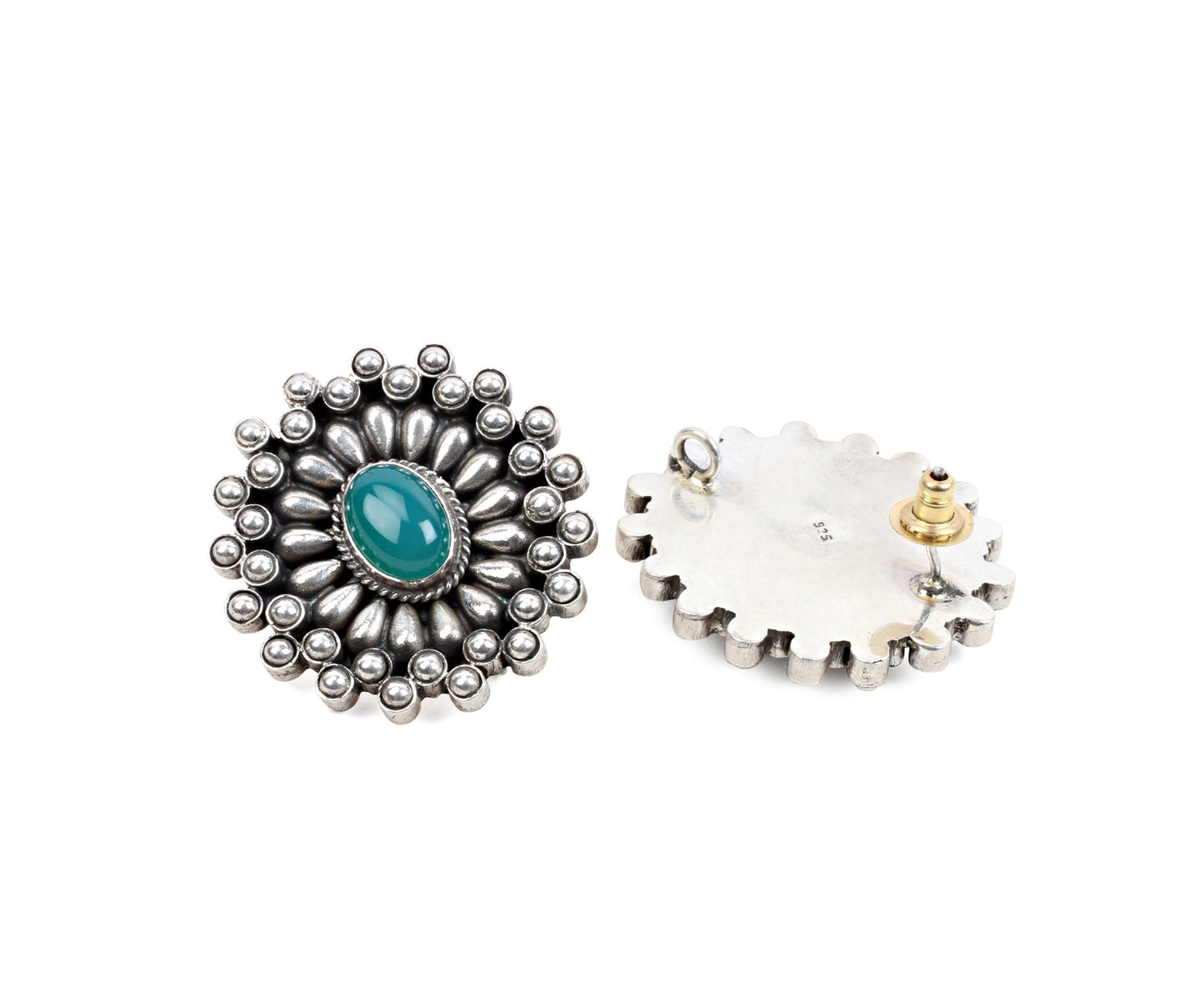 Sangeeta Boochra Tribal Silver Earrings With Hydro Coloured Glass-Earrings-Sangeeta Boochra