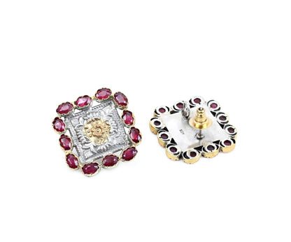 Sangeeta Boochra Dual Tone Silver Earrings With Hydro Coloured Glass-Earrings-Sangeeta Boochra