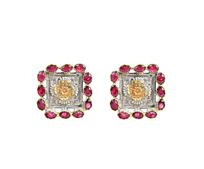 Sangeeta Boochra Dual Tone Silver Earrings With Hydro Coloured Glass-Earrings-Sangeeta Boochra