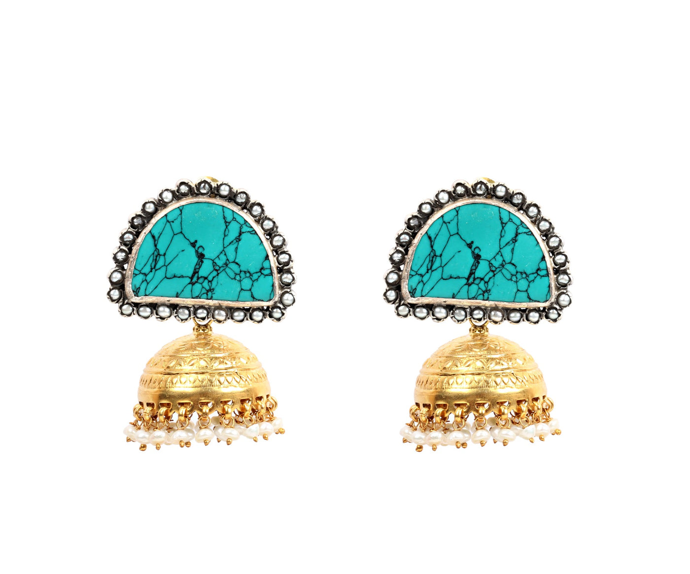 Sangeeta Boochra Dual Tone Silver Earrings With Hydro Coloured Glass-Earrings-Sangeeta Boochra