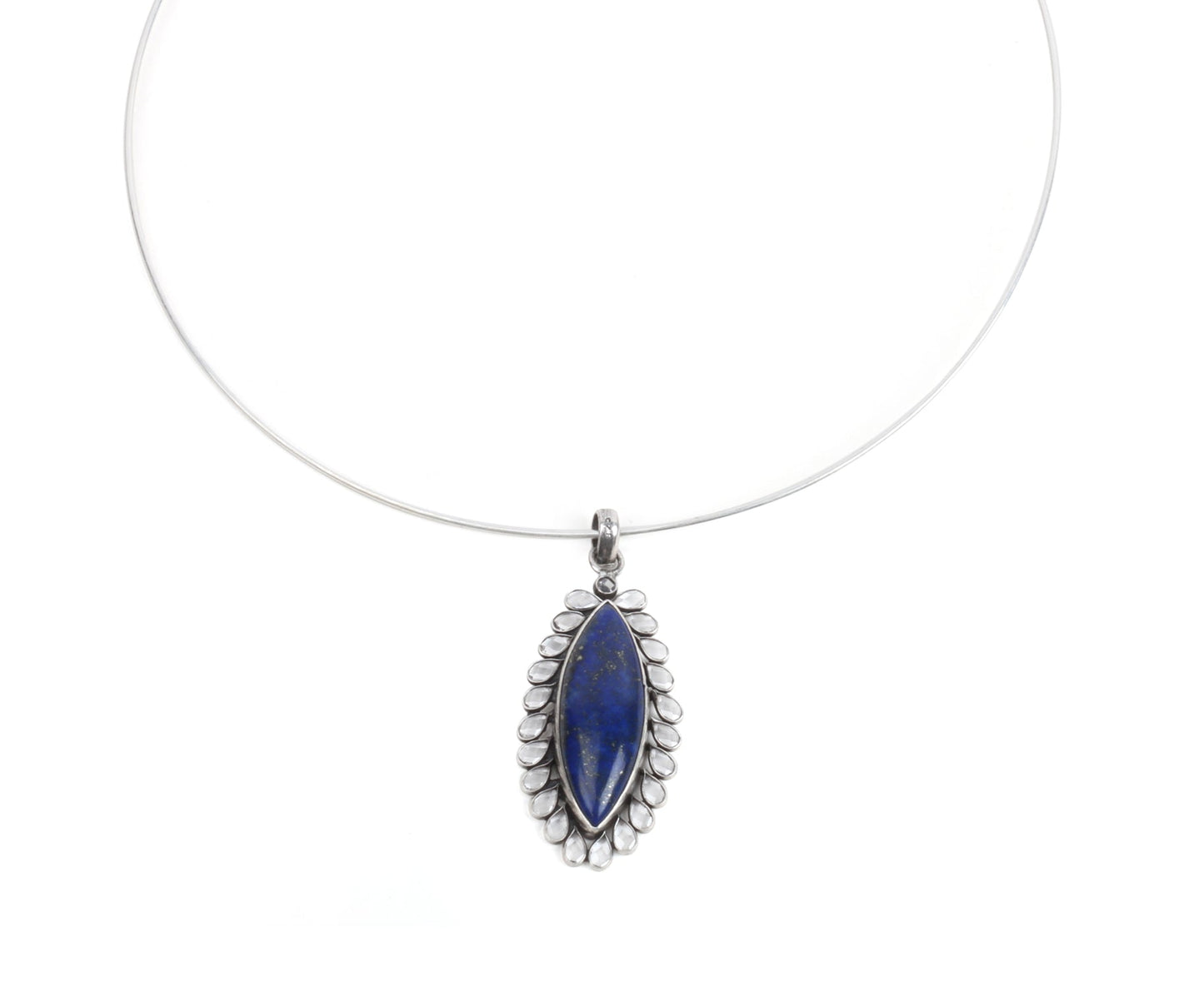 Sangeeta Boochra Tribal Silver Pendant With Lapis-Pendant-Sangeeta Boochra