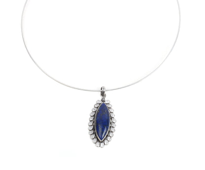 Sangeeta Boochra Tribal Silver Pendant With Lapis-Pendant-Sangeeta Boochra