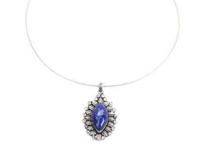 Sangeeta Boochra Tribal Silver Pendant With Lapis-Pendant-Sangeeta Boochra